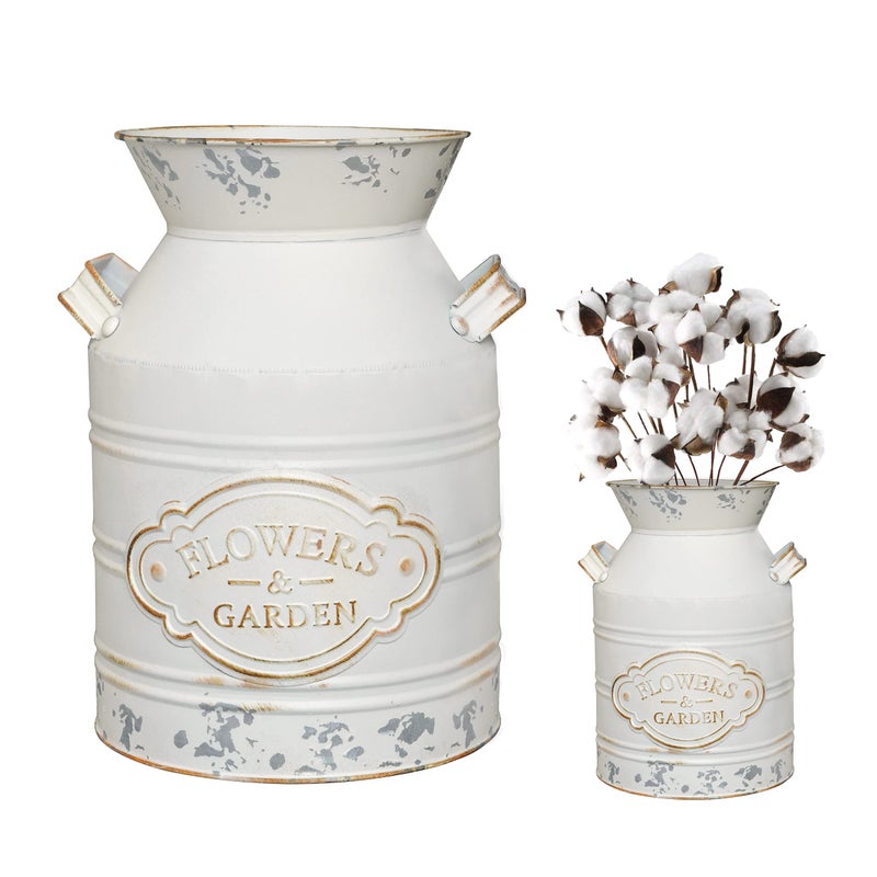 Soyizom Shabby Chic White Jug Vase - Farmhouse Rustic Decorative Pitcher - Vintage French Galvanized Metal Vase - Country Primitive Jug for Artificial Dried Flowers - 8.7"H Tall - Image 1